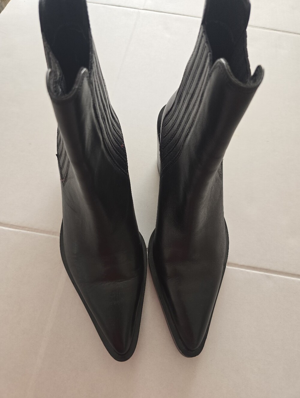 Zara Pointed Toe Leather Cowboy Bootie Size 9 - Picture 11 of 12